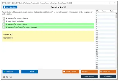 SAP C_HRHPC_2205 SAP Certified Application AssociateSAP SuccessFactors for Employee Central Payroll 1H/2022 Practice test exam simulator test engine exam Prep practice test questions answers Image 4