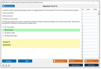 Adobe AD0-E121 Adobe Experience Manager Sites Business Practitioner Expert Practice test exam simulator test engine exam Prep practice test questions answers Image 10