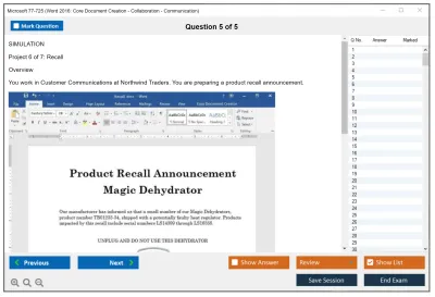 Microsoft 77-725 Microsoft Word 2016 Core: Document Creation, Collaboration and Communication (MOS) Practice test exam simulator test engine exam Prep practice test questions answers Image 5