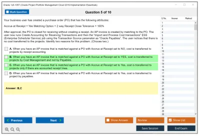 Oracle 1z0-1057 Oracle Project Portfolio Management Cloud 2019 Implementation Essentials Practice test exam simulator test engine exam Prep practice test questions answers Image 5