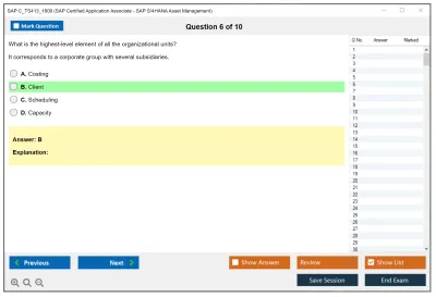 SAP C_TS413_1809 SAP Certified Application Associate - SAP S/4HANA Asset Management Practice test exam simulator test engine exam Prep practice test questions answers Image 6