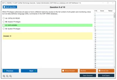 SAP C_TADM55_74 SAP Certified Technology Associate - System Administration (SAP HANA as a database) with SAP NetWeaver 7.4 Practice test exam simulator test engine exam Prep practice test questions answers Image 9