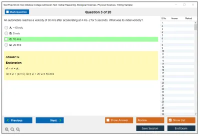 Test Prep MCAT-Test Medical College Admission Test: Verbal Reasoning, Biological Sciences, Physical Sciences, Writing Sample Practice test exam simulator test engine exam Prep practice test questions answers Image 3