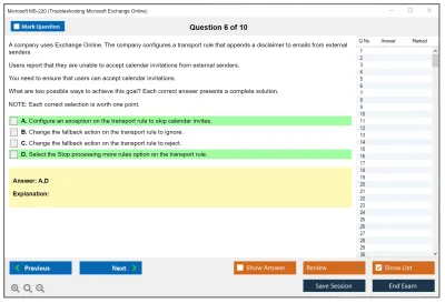 Microsoft MS-220 Troubleshooting Microsoft Exchange Online Practice test exam simulator test engine exam Prep practice test questions answers Image 6