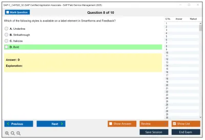 SAP C_C4H520_02 SAP Certified Associate - SAP Field Service Management 2005 Practice test exam simulator test engine exam Prep practice test questions answers Image 8
