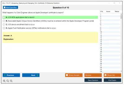 Citrix 1Y0-371 Designing, Deploying and Managing Citrix XenMobile 10 Enterprise Solutions Practice test exam simulator test engine exam Prep practice test questions answers Image 8