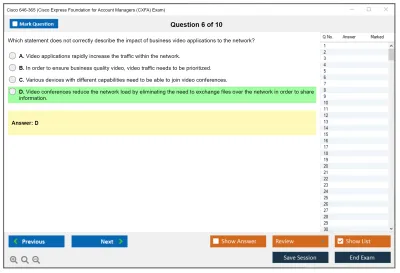 Cisco 646-365 Cisco Express Foundation for Account Managers (CXFA) Exam Practice test exam simulator test engine exam Prep practice test questions answers Image 6