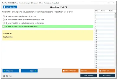 Test Prep TCLEOSE Texas Commission on Law Enforcement Officers Standards and Education Practice test exam simulator test engine exam Prep practice test questions answers Image 12