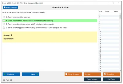 Oracle 1z0-521 Oracle EBS R12.1 Order Management Essentials Practice test exam simulator test engine exam Prep practice test questions answers Image 9