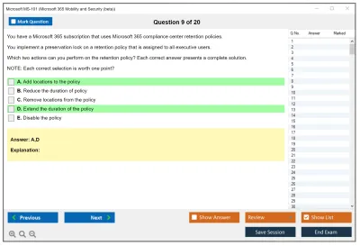 Microsoft MS-101 Microsoft 365 Mobility and Security Practice test exam simulator test engine exam Prep practice test questions answers Image 9