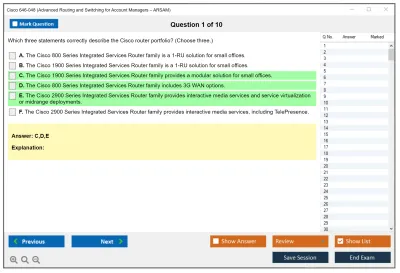 Cisco 646-048 Advanced Routing and Switching for Account Managers – ARSAM Practice test exam simulator test engine exam Prep practice test questions answers Image 1