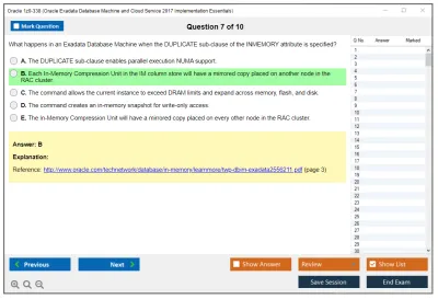 Oracle 1z0-338 Oracle Exadata Database Machine and Cloud Service 2017 Implementation Essentials Practice test exam simulator test engine exam Prep practice test questions answers Image 7