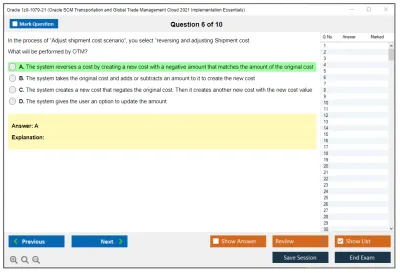 Oracle 1z0-1079-21 Oracle SCM Transportation and Global Trade Management Cloud 2021 Implementation Essentials Practice test exam simulator test engine exam Prep practice test questions answers Image 6