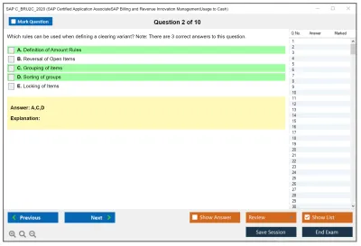 SAP C_BRU2C_2020 SAP Certified Associate - SAP Billing and Revenue Innovation Management - Usage to Cash Practice test exam simulator test engine exam Prep practice test questions answers Image 2