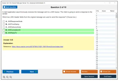 Oracle 1z0-134 Oracle WebLogic Server 12c: Advanced Administrator II Practice test exam simulator test engine exam Prep practice test questions answers Image 2