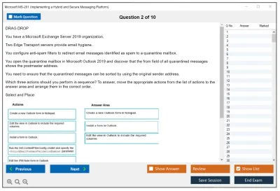 Microsoft MS-201 Implementing a Hybrid and Secure Messaging Platform Practice test exam simulator test engine exam Prep practice test questions answers Image 2
