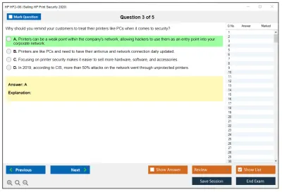 HP HP2-I06 Selling HP Print Security 2020 Practice test exam simulator test engine exam Prep practice test questions answers Image 3
