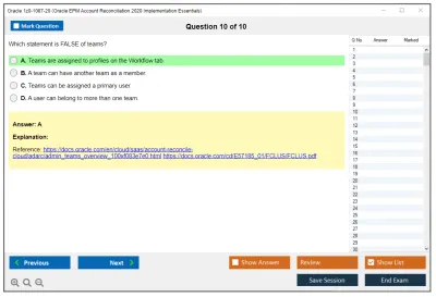 Oracle 1z0-1087-20 Oracle EPM Account Reconciliation 2020 Implementation Essentials Practice test exam simulator test engine exam Prep practice test questions answers Image 10
