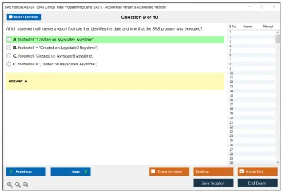 SAS Institute A00-281 SAS Clinical Trials Programming Using SAS 9 - Accelerated Version 9 Accelerated Version Practice test exam simulator test engine exam Prep practice test questions answers Image 9