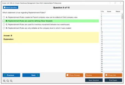 Oracle 1z0-1045-22 Oracle Warehouse Management Cloud 2022 Implementation Professional Practice test exam simulator test engine exam Prep practice test questions answers Image 9