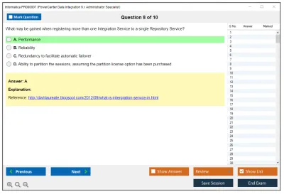 Informatica PR000007 PowerCenter Data Integration 9.x Administrator Specialist Practice test exam simulator test engine exam Prep practice test questions answers Image 8