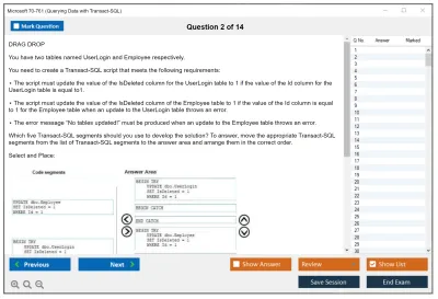 Microsoft 70-761 Querying Data with Transact-SQL Practice test exam simulator test engine exam Prep practice test questions answers Image 2