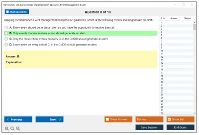 ServiceNow CIS-EM Certified Implementation Specialist - Event Management Exam Practice test exam simulator test engine exam Prep practice test questions answers Image 8
