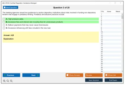 ABA CRCM Certified Regulatory Compliance Manager Practice test exam simulator test engine exam Prep practice test questions answers Image 3
