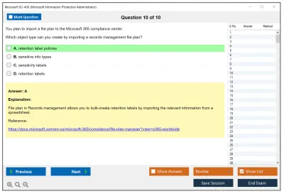 Microsoft SC-400 Microsoft Information Protection Administrator Practice test exam simulator test engine exam Prep practice test questions answers Image 10
