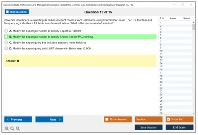 Salesforce Data-Architecture-And-Management-Designer Salesforce Certified Data Architecture and Management Designer Practice test exam simulator test engine exam Prep practice test questions answers Image 12