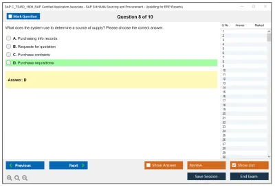 SAP C_TS450_1809 SAP Certified Application Associate - SAP S/4HANA Sourcing and Procurement - Upskilling for ERP Experts Practice test exam simulator test engine exam Prep practice test questions answers Image 8