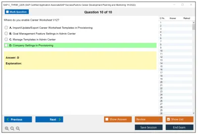 SAP C_THR95_2205 SAP Certified Application AssociateSAP SuccessFactors Career Development Planning and Mentoring 1H/2022 Practice test exam simulator test engine exam Prep practice test questions answers Image 10