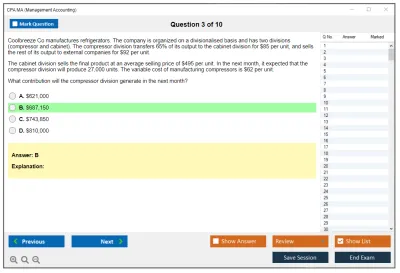 CPA MA Management Accounting Practice test exam simulator test engine exam Prep practice test questions answers Image 3