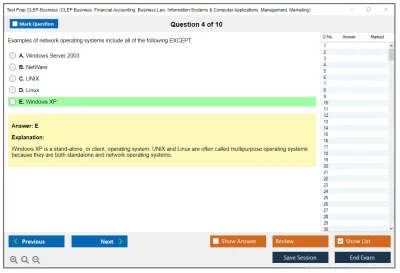 Test Prep CLEP-Business CLEP Business: Financial Accounting, Business Law, Information Systems & Computer Applications, Management, Marketing Practice test exam simulator test engine exam Prep practice test questions answers Image 4