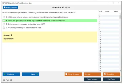 ACFE CFE-Law Certified Fraud Examiner (CFE) - Law Practice test exam simulator test engine exam Prep practice test questions answers Image 10