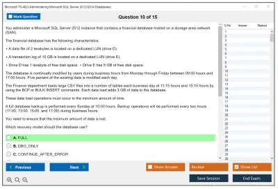 Microsoft 70-462 Administering Microsoft SQL Server 2012/2014 Databases Practice test exam simulator test engine exam Prep practice test questions answers Image 10