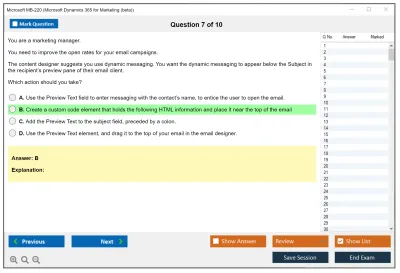 Microsoft MB-220 Microsoft Dynamics 365 Customer Insights (Journeys) Functional Consultant Practice test exam simulator test engine exam Prep practice test questions answers Image 7