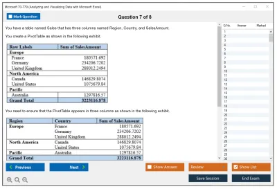 Microsoft 70-779 Analyzing and Visualizing Data with Microsoft Excel Practice test exam simulator test engine exam Prep practice test questions answers Image 7