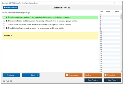 Snowflake COF-R02 SnowPro Core Recertification Exam Practice test exam simulator test engine exam Prep practice test questions answers Image 14