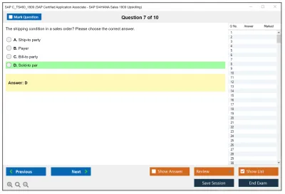 SAP C_TS460_1809 SAP Certified Application Associate - SAP S/4HANA Sales 1809 Upskilling Practice test exam simulator test engine exam Prep practice test questions answers Image 7