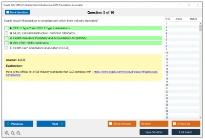 Oracle 1z0-1085-22 Oracle Cloud Infrastructure 2022 Foundations Associate Practice test exam simulator test engine exam Prep practice test questions answers Image 5