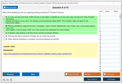 Salesforce Tableau-CRM-and-Einstein-Discovery-Consultant Salesforce Tableau CRM Einstein Discovery Consultant Practice test exam simulator test engine exam Prep practice test questions answers Image 6