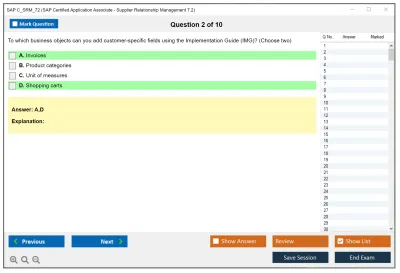 SAP C_SRM_72 SAP Certified Application Associate - Supplier Relationship Management 7.2 Practice test exam simulator test engine exam Prep practice test questions answers Image 2