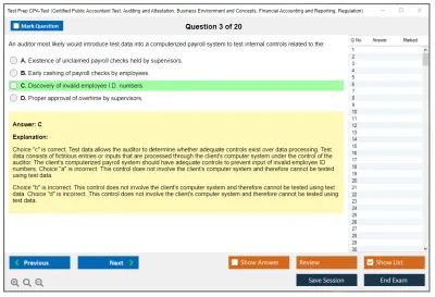 Test Prep CPA-Test Certified Public Accountant Test: Auditing and Attestation, Business Environment and Concepts, Financial Accounting and Reporting, Regulation Practice test exam simulator test engine exam Prep practice test questions answers Image 3