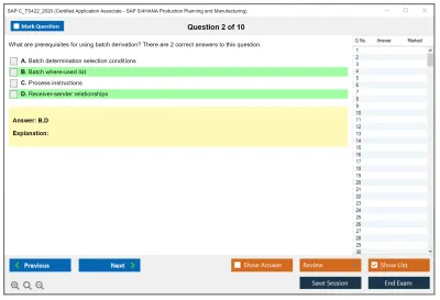 SAP C_TS422_2020 Certified Application Associate - SAP S/4HANA Production Planning and Manufacturing Practice test exam simulator test engine exam Prep practice test questions answers Image 2
