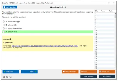 Oracle 1z0-1087-22 Oracle Account Reconciliation 2022 Implementation Professional Practice test exam simulator test engine exam Prep practice test questions answers Image 9