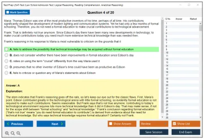 Test Prep LSAT-Test Law School Admission Test: Logical Reasoning, Reading Comprehension, Analytical Reasoning Practice test exam simulator test engine exam Prep practice test questions answers Image 4