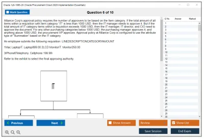 Oracle 1z0-1065-20 Oracle Procurement Cloud 2020 Implementation Essentials Practice test exam simulator test engine exam Prep practice test questions answers Image 6