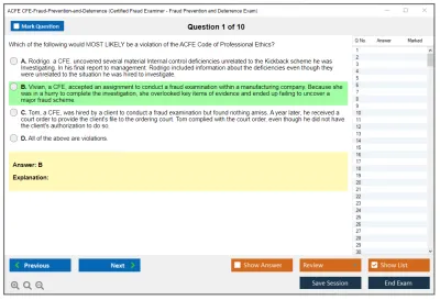 ACFE CFE-Fraud-Prevention-and-Deterrence Certified Fraud Examiner - Fraud Prevention and Deterrence Exam Practice test exam simulator test engine exam Prep practice test questions answers Image 1
