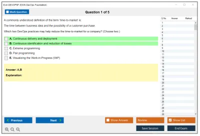 Exin DEVOPSF EXIN DevOps Foundation Practice test exam simulator test engine exam Prep practice test questions answers Image 1